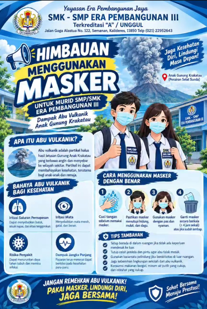 Himbauan Penggunaan Masker Melindungi Diri dari Dampak Abu Vulkanik Gunung Anak Krakatau — SMK-SMP Era Pembangunan III & Perpuserajaya